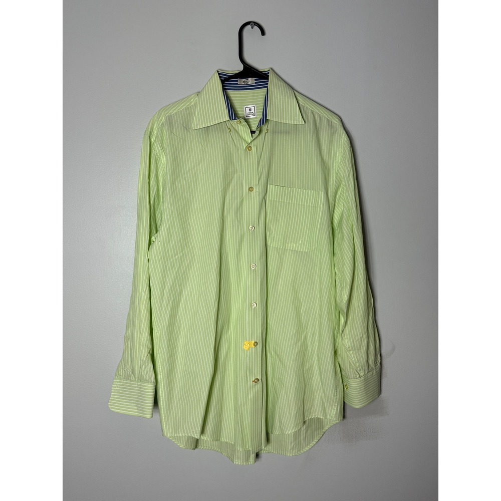 Peter Millar Mens Lime Green White Striped Button Down Shirt Large Cotton L